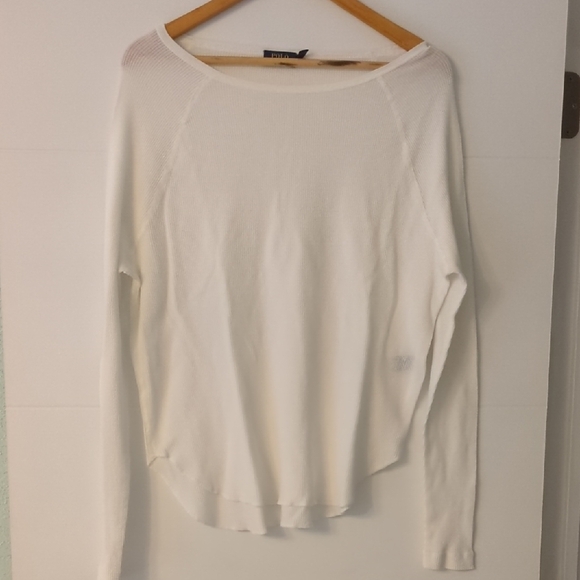 Polo Ralph Lauren Lightweight Waffle Knit White Long Sleeve Thermal Top Sz L - Picture 1 of 5